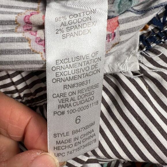 Democracy Wide Leg Raw Hem Cotton Pinstripe Floral Summer Pants Size 6 - Picture 9 of 10